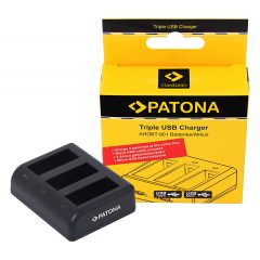   PATONA Tripla töltő - GoPro Hero 9 Hero 10 Hero 11 AHDBT901 ADBAT001 ADDBD-211 inkl. Micro USB Kábellel (9884)