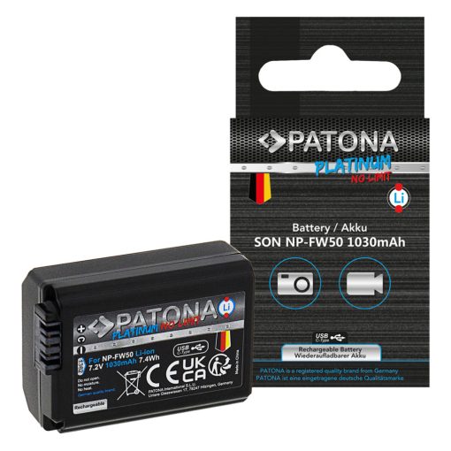PATONA Platinum Akkumulátor USB-C input - Sony NP-FW50 (NEX.3 NEX.3C NEX.5 NEX.5A) - 1362