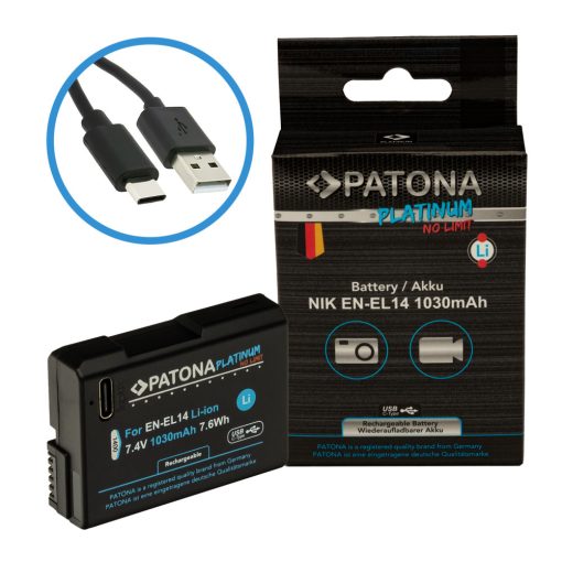PATONA Platinum Akkumulátor USB-C input - Nikon EN-EL14 - D3100 D3200 D5100 D5200 P7000 (1400)