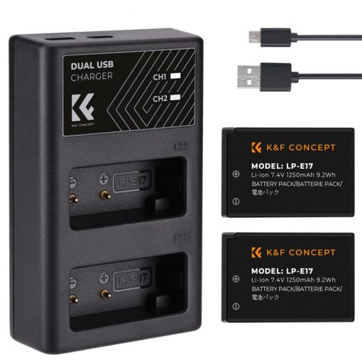 K&F Concept hordozható dupla USB-C akkumulátor LC-E17 töltő + 2db LP-E17 akkumulátor 1250mAh (KF-28-0014)