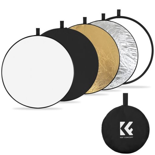 K&F Concept 5in1 derítőlap, reflektor fogantyúval 80cm (feh, fek, arany, ezüst, transp) + hordtáska (KF-18-0005)