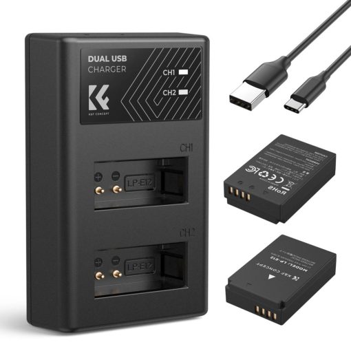 K&F Concept hordozható dupla USB-C akkumulátor LC-E12 töltő + 2db LP-E12 akkumulátor 1100mAh (KF-28-0029)