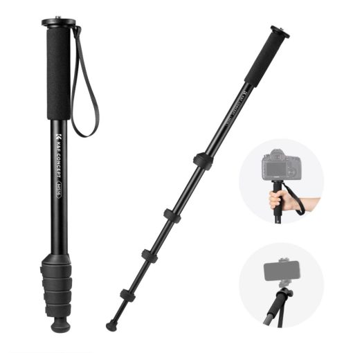 K&F Concept monopod, 160cm, aluminium, 1/4" és 3/8" csatlakozás csuklópánt, fekete (KF-09-138)